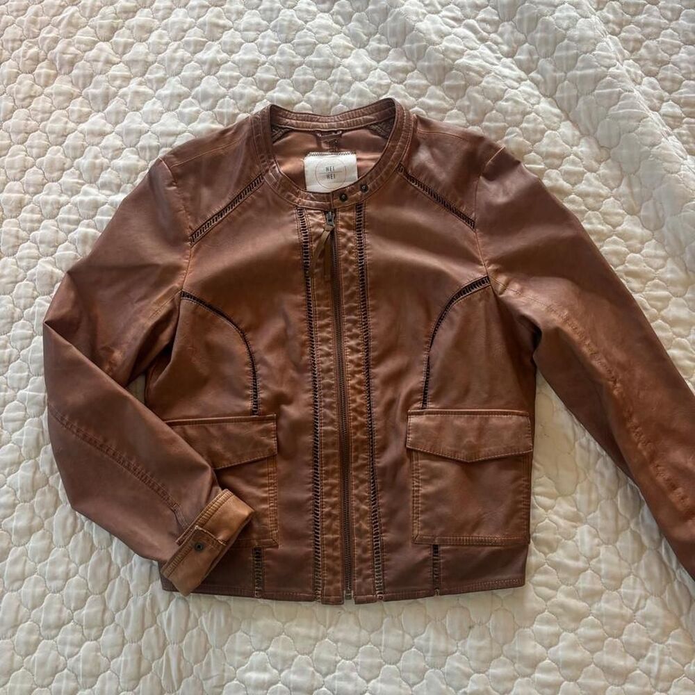 Anthropology Women's Brown Faux Leather Bomber Jacket Western Festival bSize L